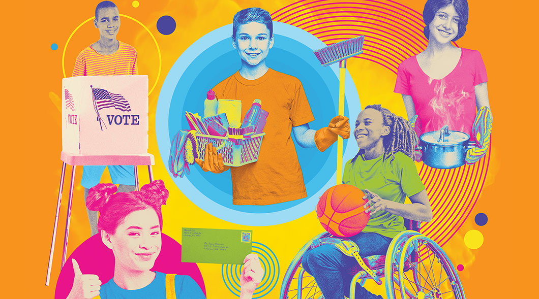 Image of five different teens showing how they are good citizens